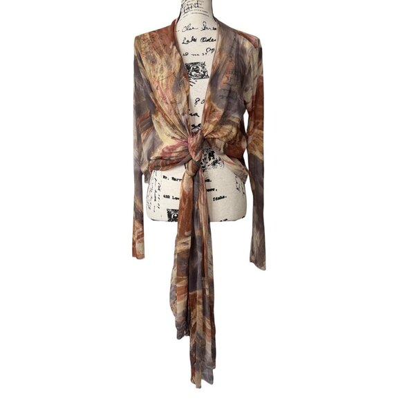 Petit Pois Tops - Petit Pois Viviana G Top Wrap Cardigan Sheer Tie-Front Earth-Tone Women One Size